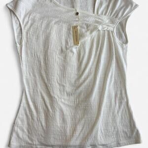 MAX STUDIO Women's M White Wrap Top Sleeveless Textured Casual Blouse